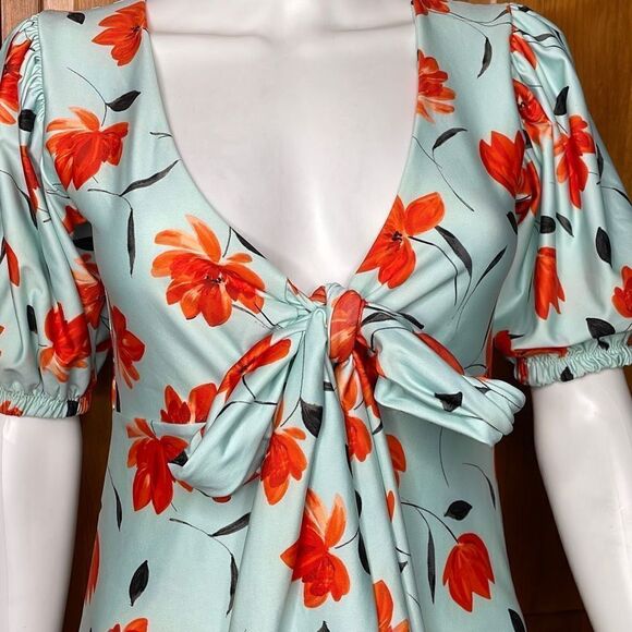 SAME Los Angeles Puff Sleeve Bow tie One Piece Swimsuit size Medium - Picture 2 of 10